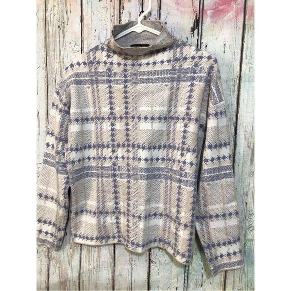 Rachel Zoe Plaid Cowl Neck Sweater - Gray and Cream - Picture 1 of 13